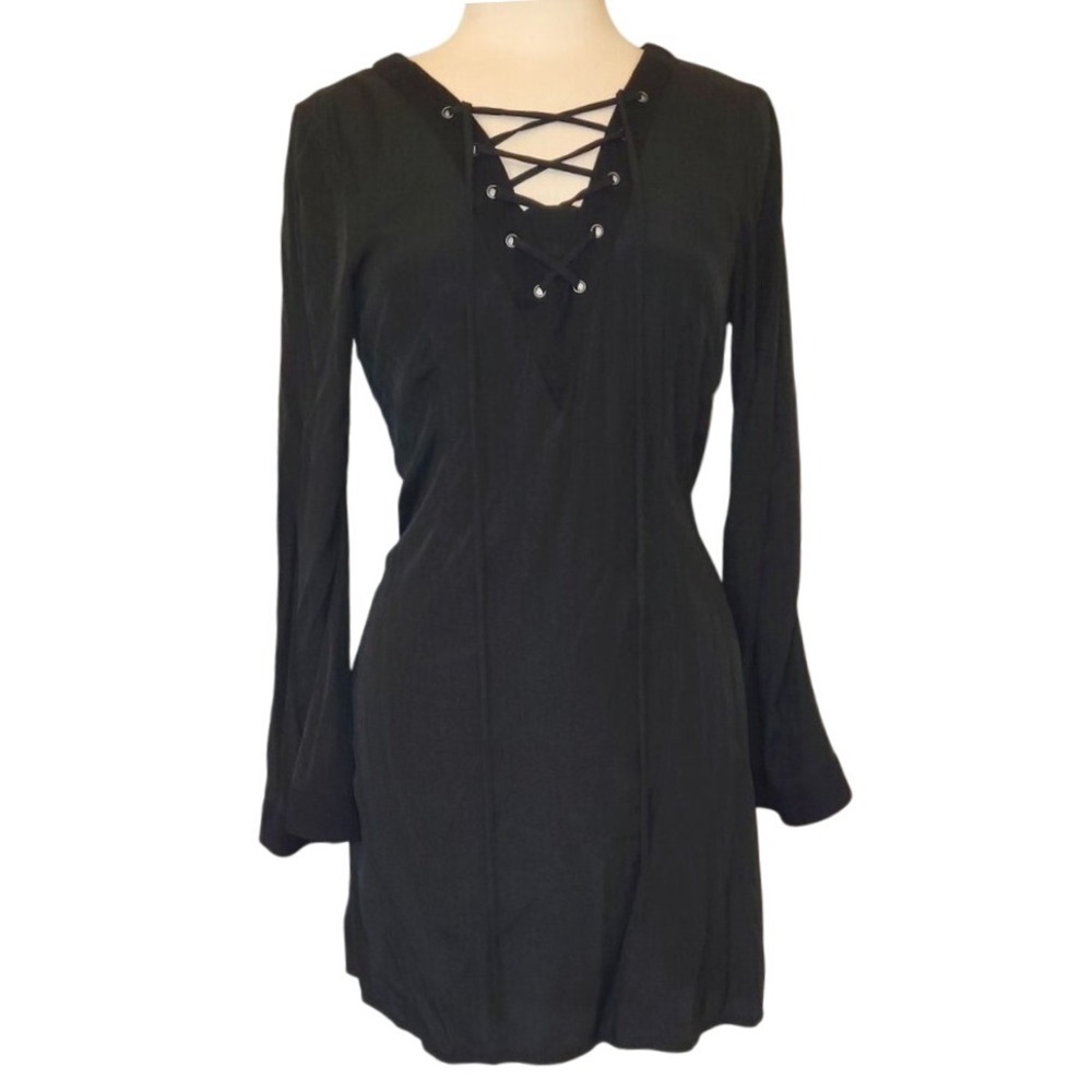 Union of Angels Black Goth Tunic Flare Halloween Laced Renaissance Dress - M